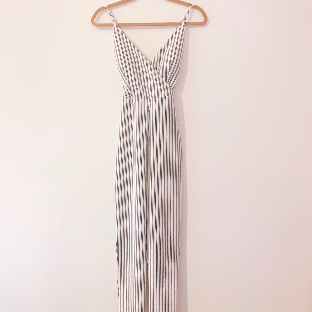 Boutique White and Black Striped Jumpsuit